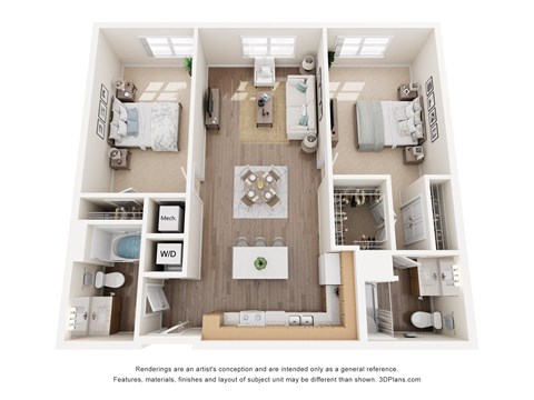 Floor plan for 2 beds, 2 baths, 1072 sqft